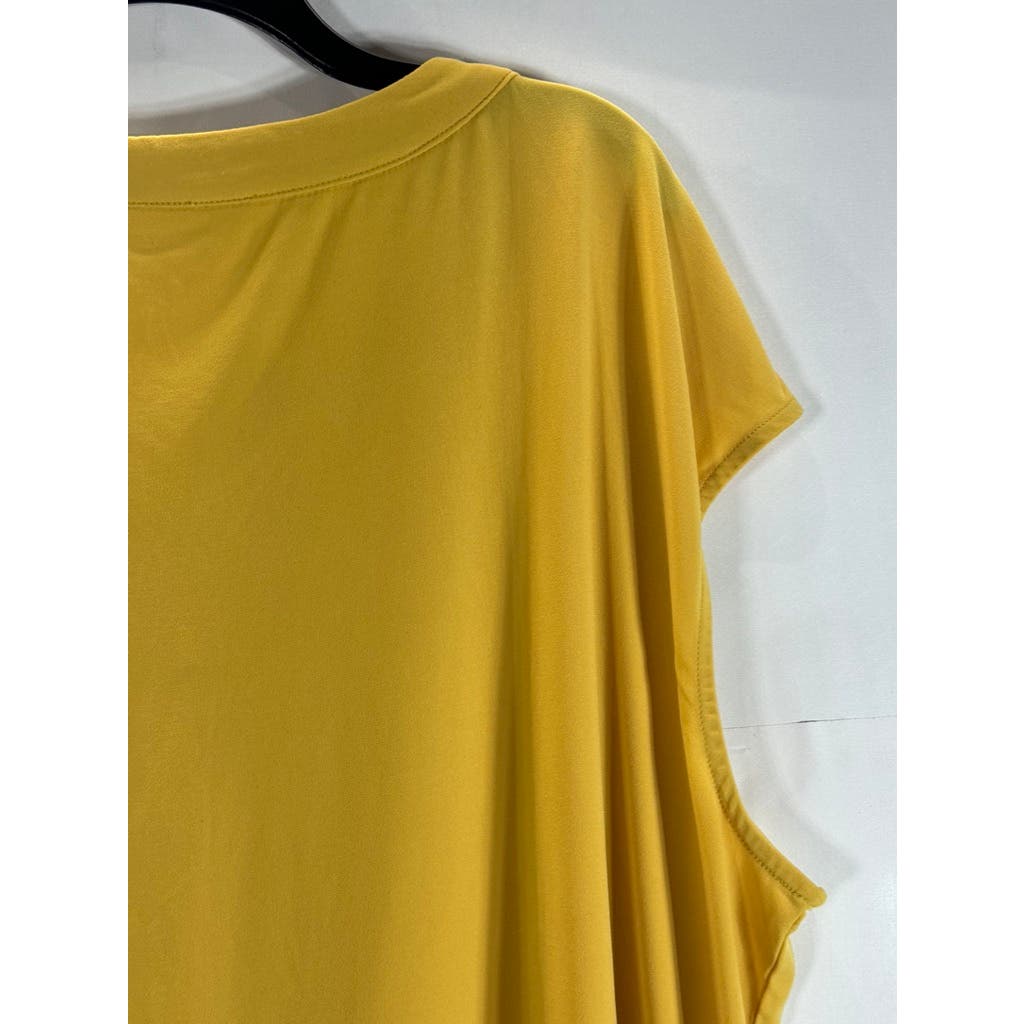 CARMEN CARMEN MARC VALVO Women's Plus Yellow Chain Detail Split-Neck Top SZ 2X