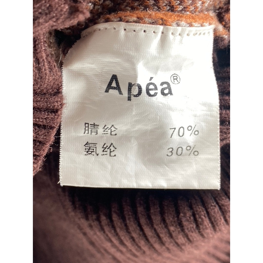 APEA Women's Brown-Orange Plaid Puff Long Sleeve Cropped Cardigan SZ M