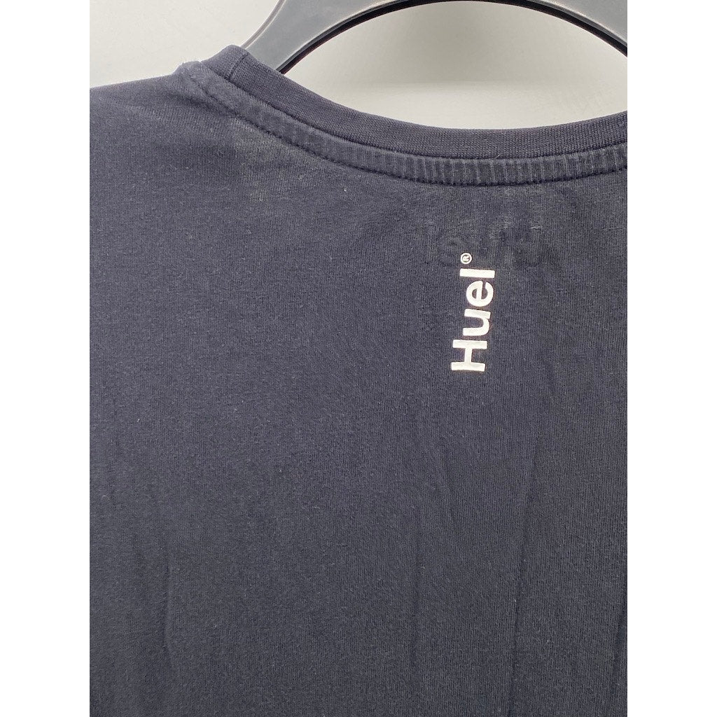 HUEL Men’s Black Logo Crewneck Regular-Fit Short Sleeve Casual T-Shirt SZ L