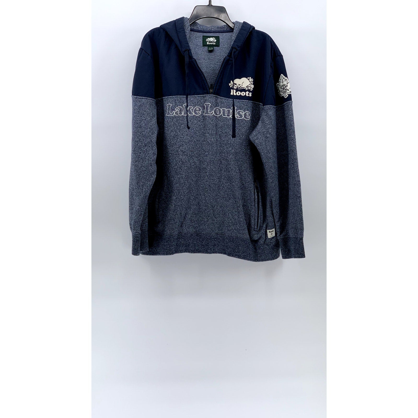 ROOTS Men's Heather Blue Lake Louise Half-Zip Hooded Pullover Hoodie SZ XL