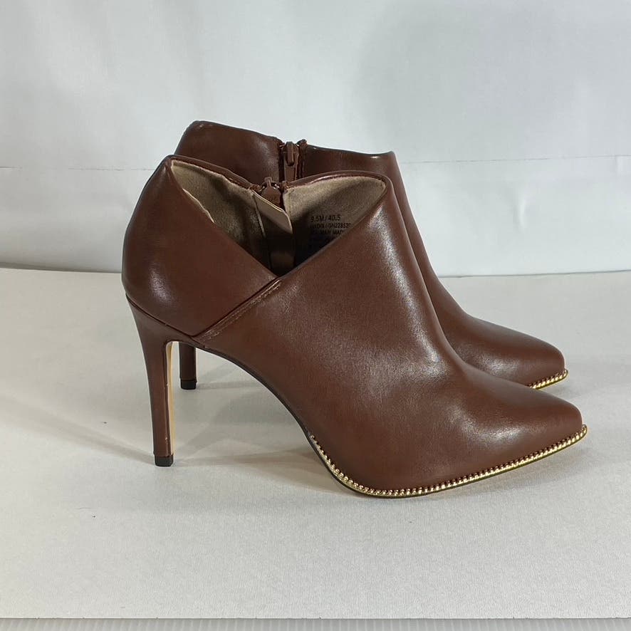 BCBGENERATION Women's Brown Faux Leather Hadix Pointed-Toe Stiletto Booties SZ 9