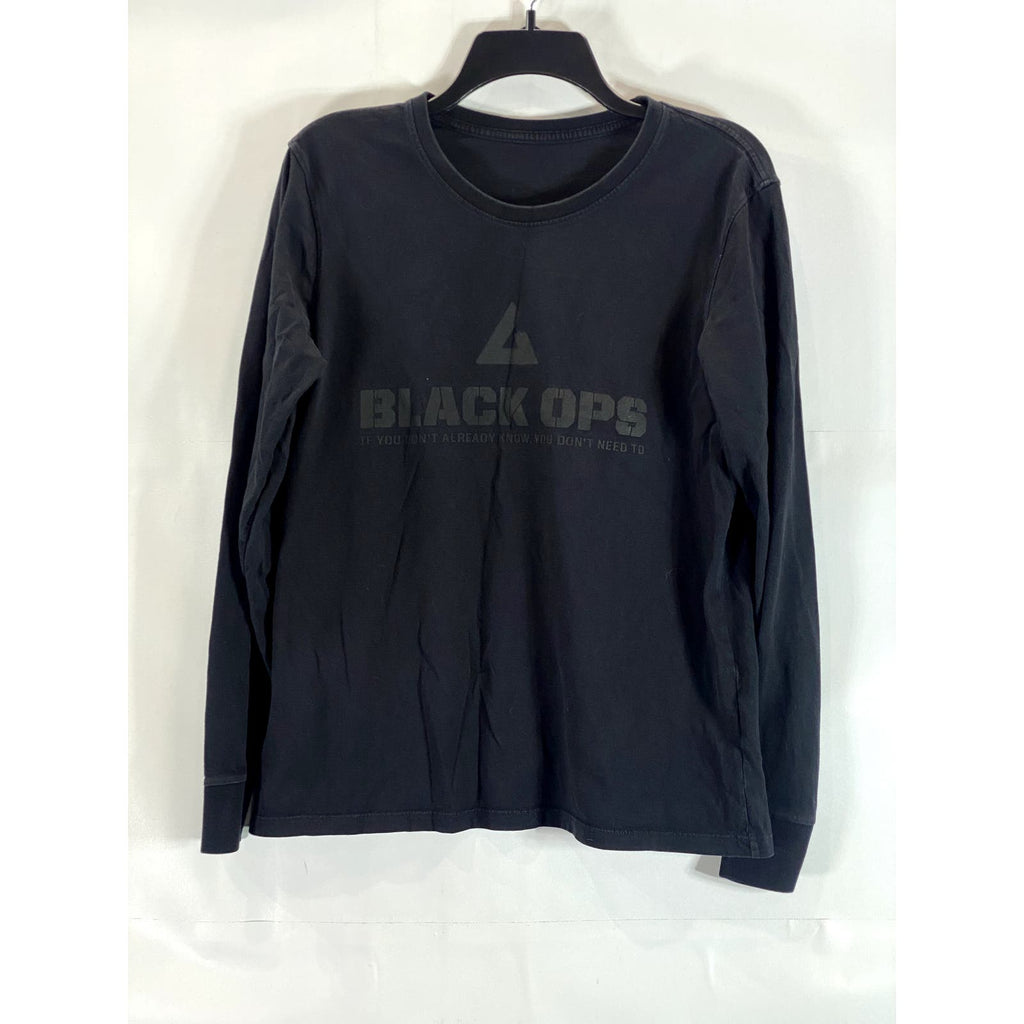 AMERICAN GIANT Men's Solid Black Crewneck Logo Long Sleeve Shirt SZ L