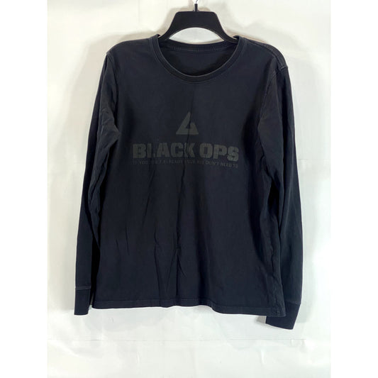 AMERICAN GIANT Men's Solid Black Crewneck Logo Long Sleeve Shirt SZ L