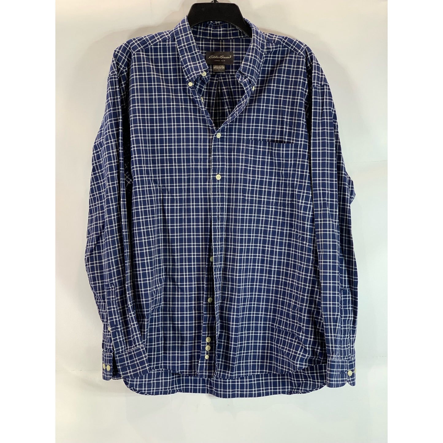 EDDIE BAUER Men's Navy Checkered Regular Fit Button-Up Long Sleeve Shirt SZ L