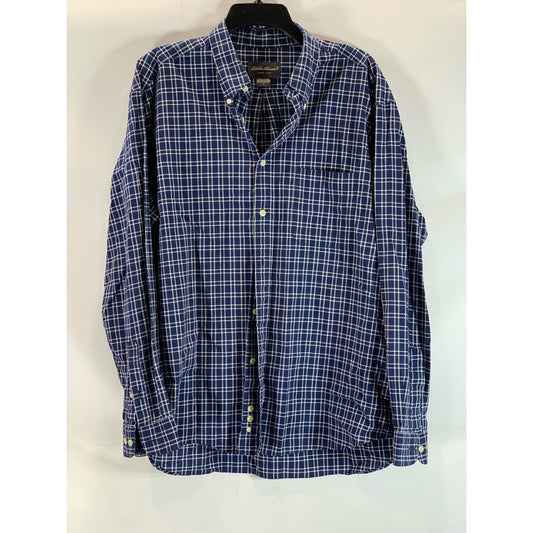 EDDIE BAUER Men's Navy Checkered Regular Fit Button-Up Long Sleeve Shirt SZ L