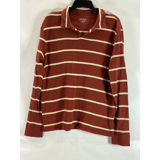 UNTUCKIT Men's Red/Yellow Julius Striped Regular-Fit Long Sleeve Polo Shirt SZ M