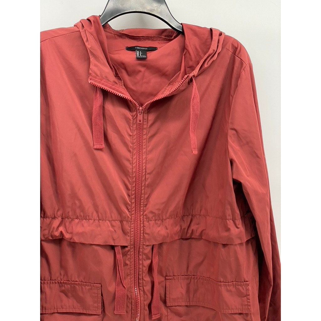 FOREVER 21 Women’s Red Full-Up Drawstring Hem Hooded Jacket SZ S