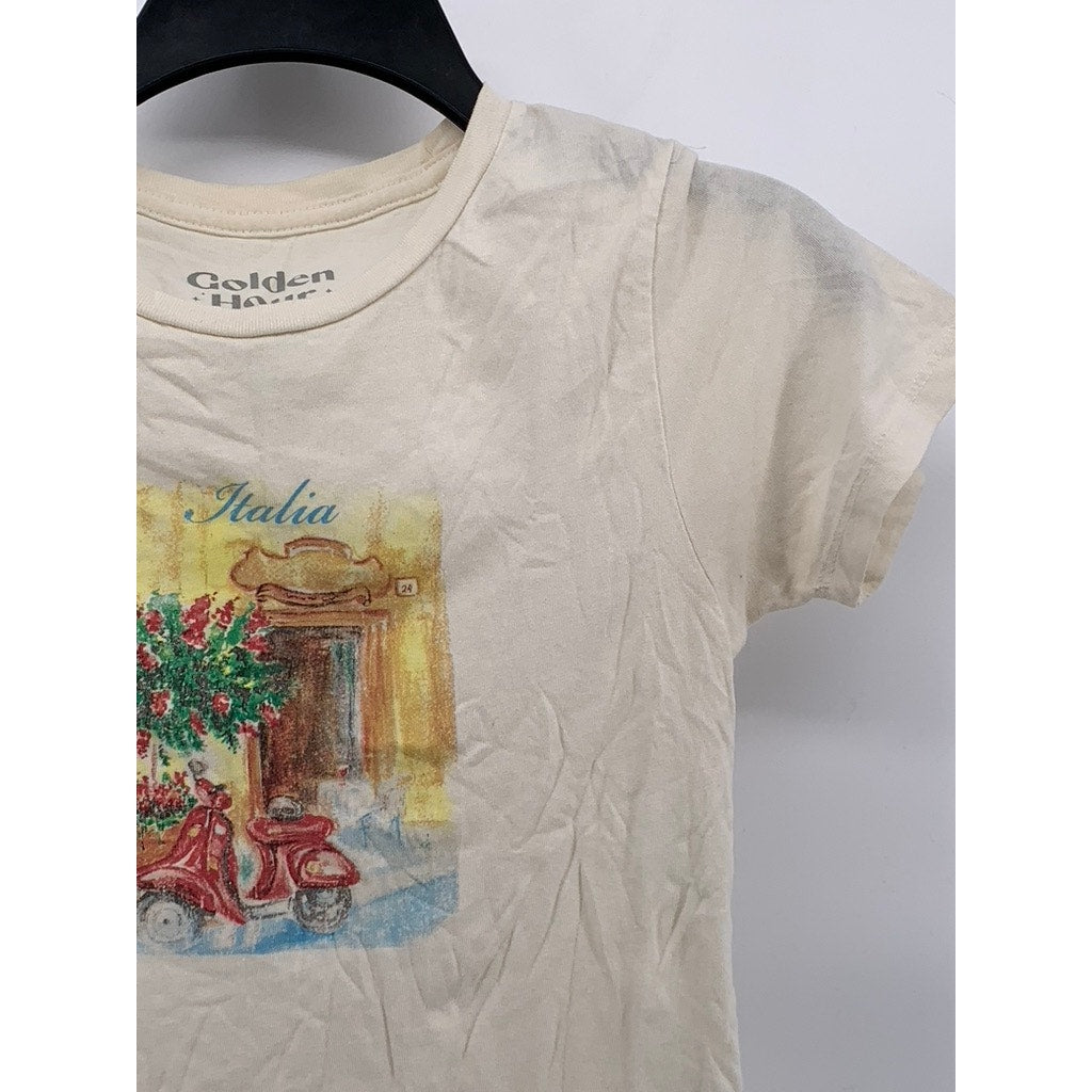 GOLDEN HOUR Women's Cream Italia Graphic Crewneck Short Sleeve Casual Top SZ S