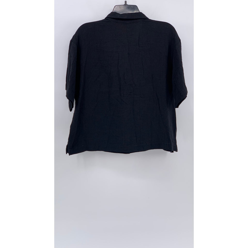 GAP Women's Black Solid Lightweight Split-Neck Short Sleeve Top SZ S