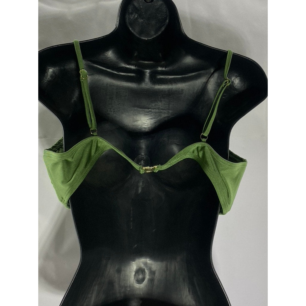 SOUTH BEACH Women's Crinkle Green Adjustable Spaghetti Strap Bikini Top SZ 12