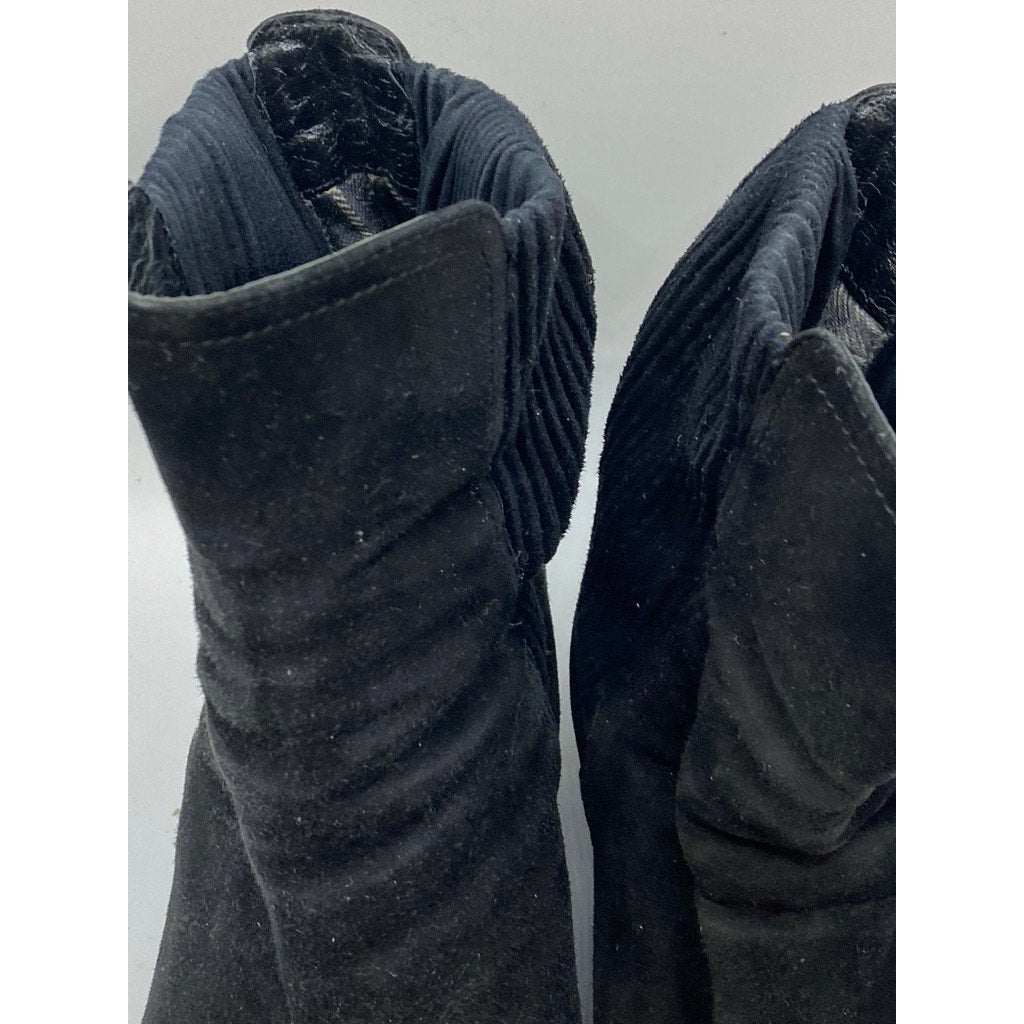 AQUATALIA Women's Black Faux-Suede Round-Toe Ankle Sock Wedge Boots SZ 8.5