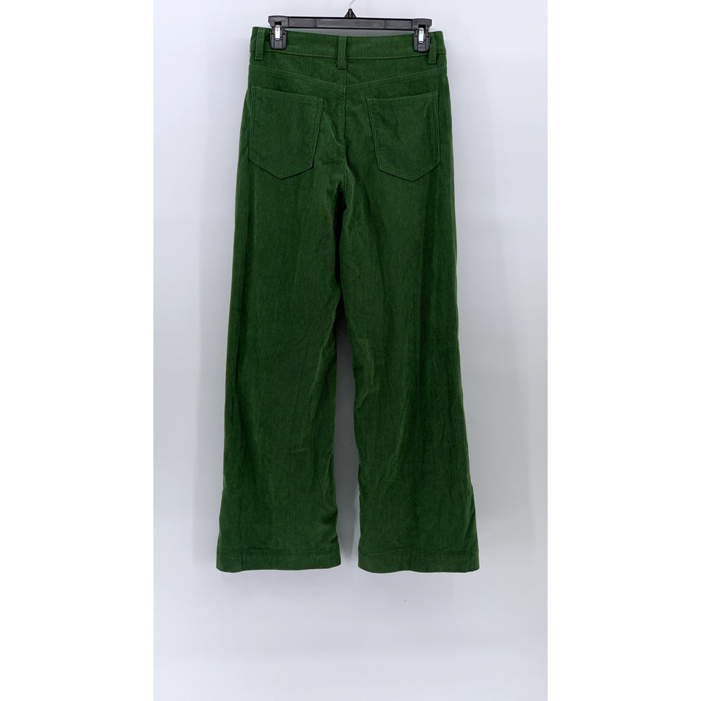 SHEIN Women's Dark Green Corduroy Wide-Leg High-Rise Five-Pocket Pant SZ 6