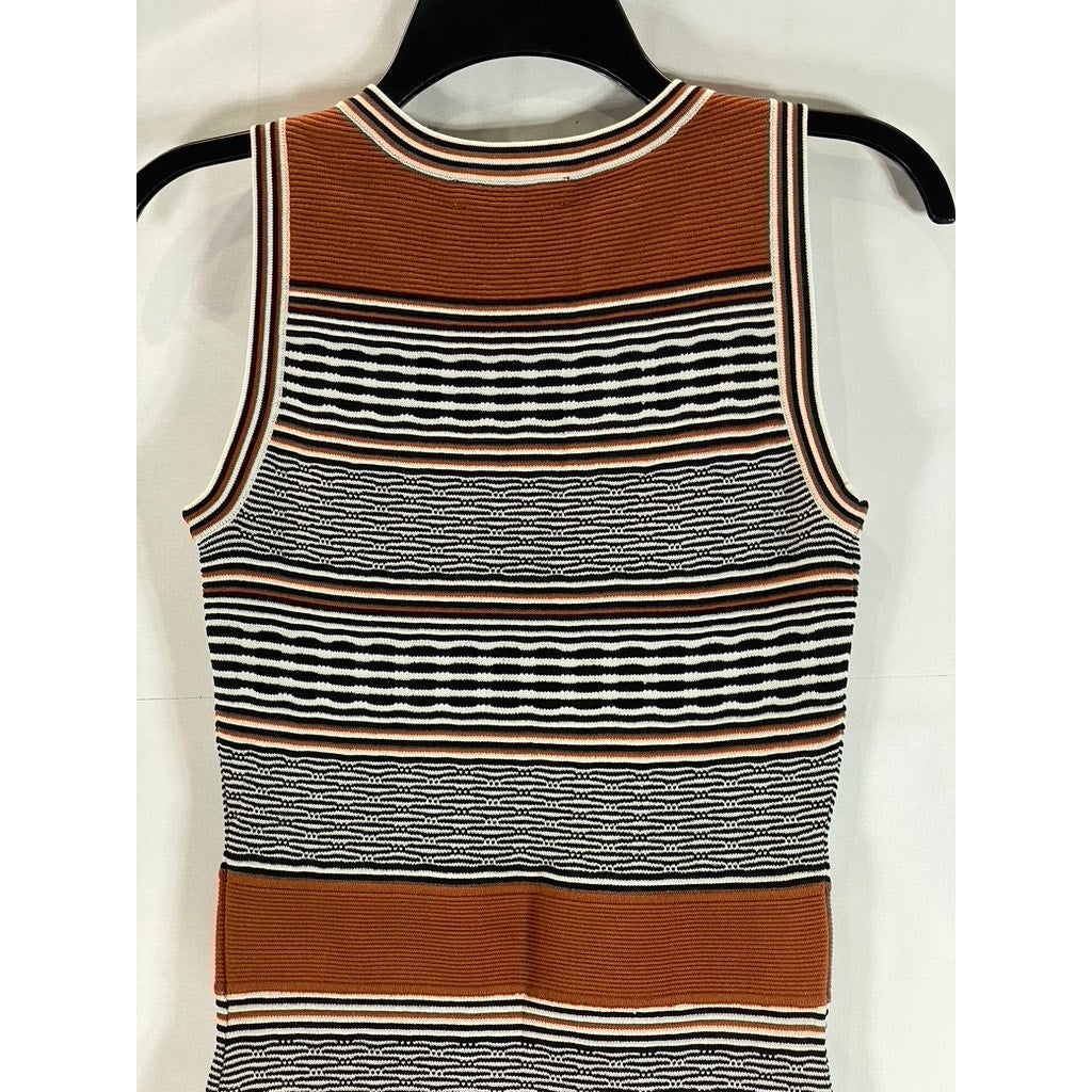 SANDRO PARIS Women's Knit Ribbed Brown/Black Sleeveless Knee Length Dress SZ M