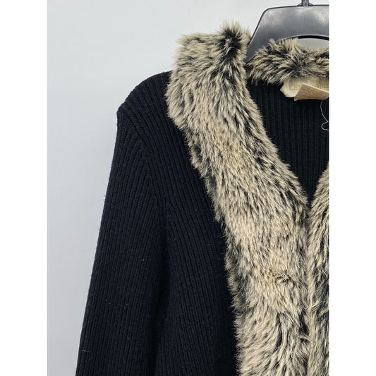 CHRISTIE & JILL Women's Vintage Black Rib Faux Fur Long Sleeve Long Duster SZ L