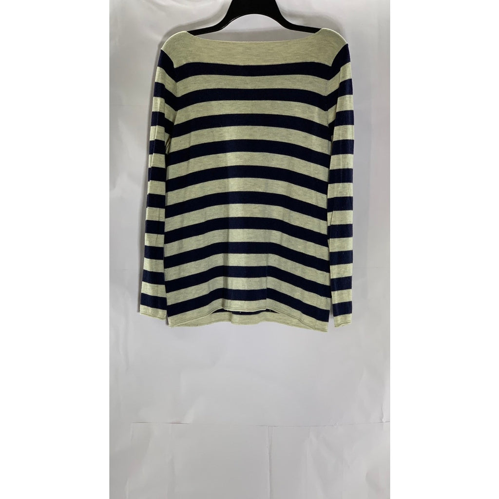 GAP Women's Navy Uniform Bella Striped Boatneck Log Sleeve Pullover Sweater SZ M