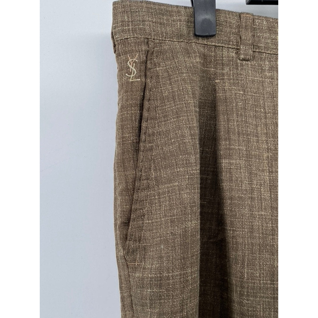 YSL YVES SAINT LAURENT Men's Brown Pleated Straight-Leg Pants SZ 44(US34)
