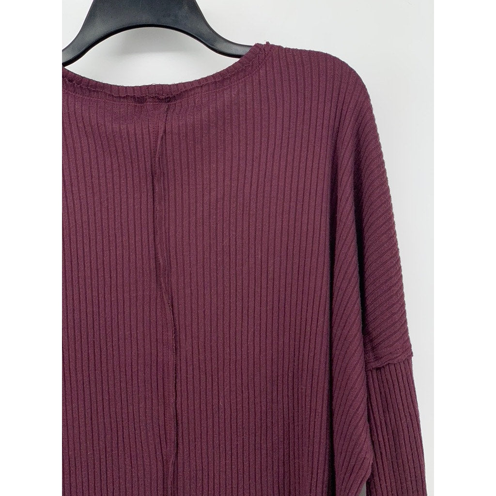 WILD FABLE Women's Maroon Ribbed V-Neck Dolman Sleeve Top SZ L