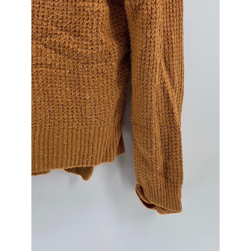 JESSICA SIMPSON Women's Orange V-Neck Waffle Knit Cuffed Long Sleeve Sweater SZS