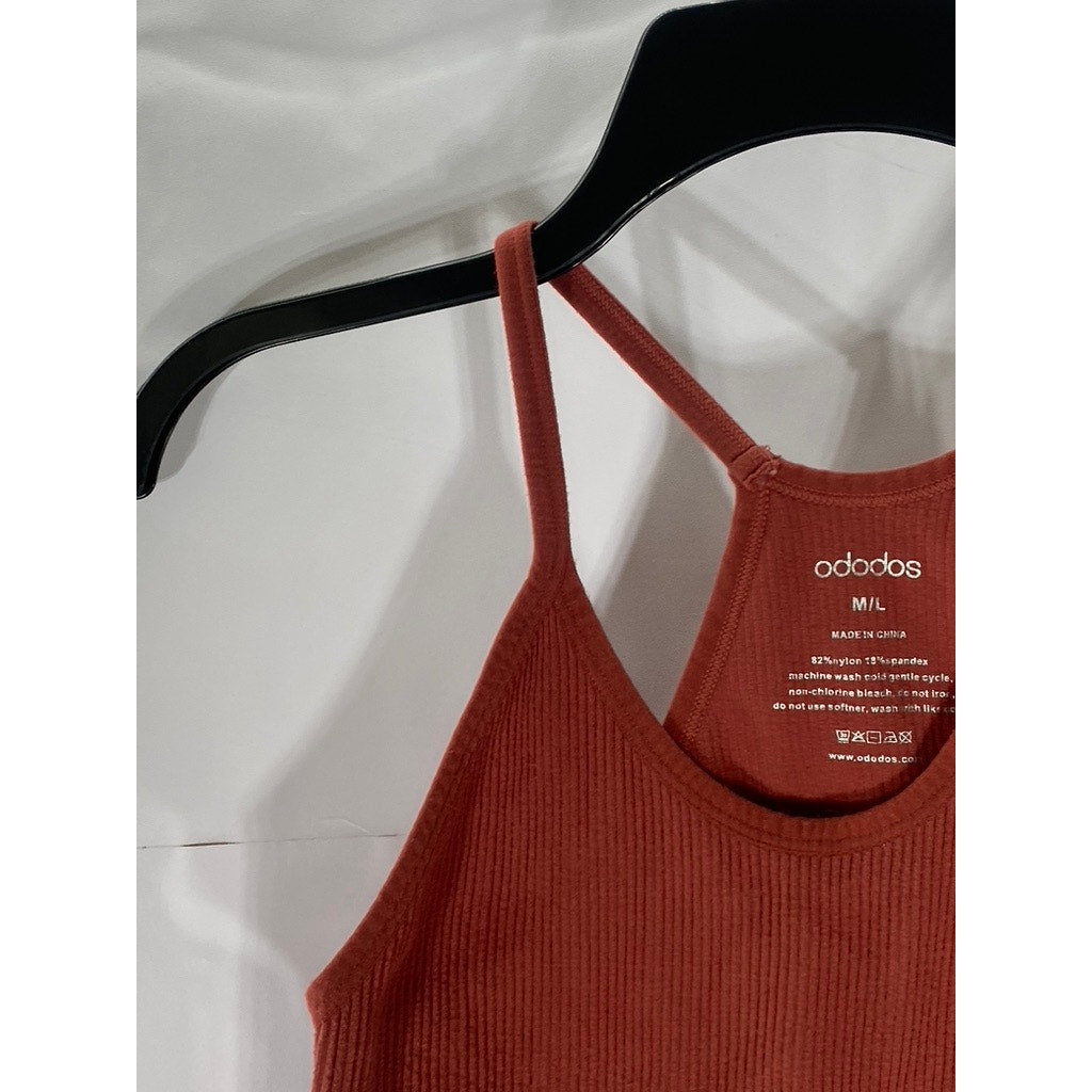 ODODOS Women's Bar Red Ribbed Scoop-Neck Seamless Long Cropped Tank Top SZ M/L