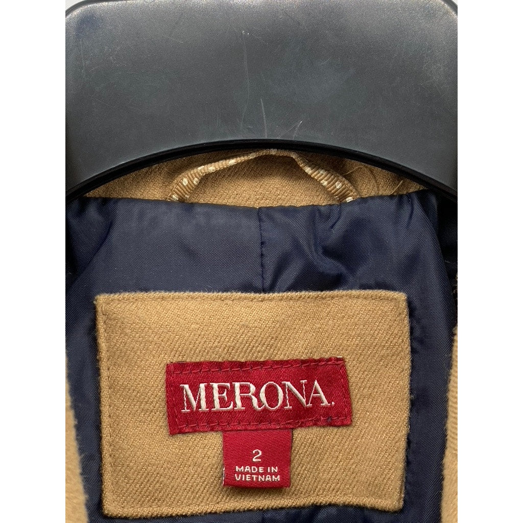 MERONA Women's Tan Single-Button Notch Lapel Blazer SZ 2