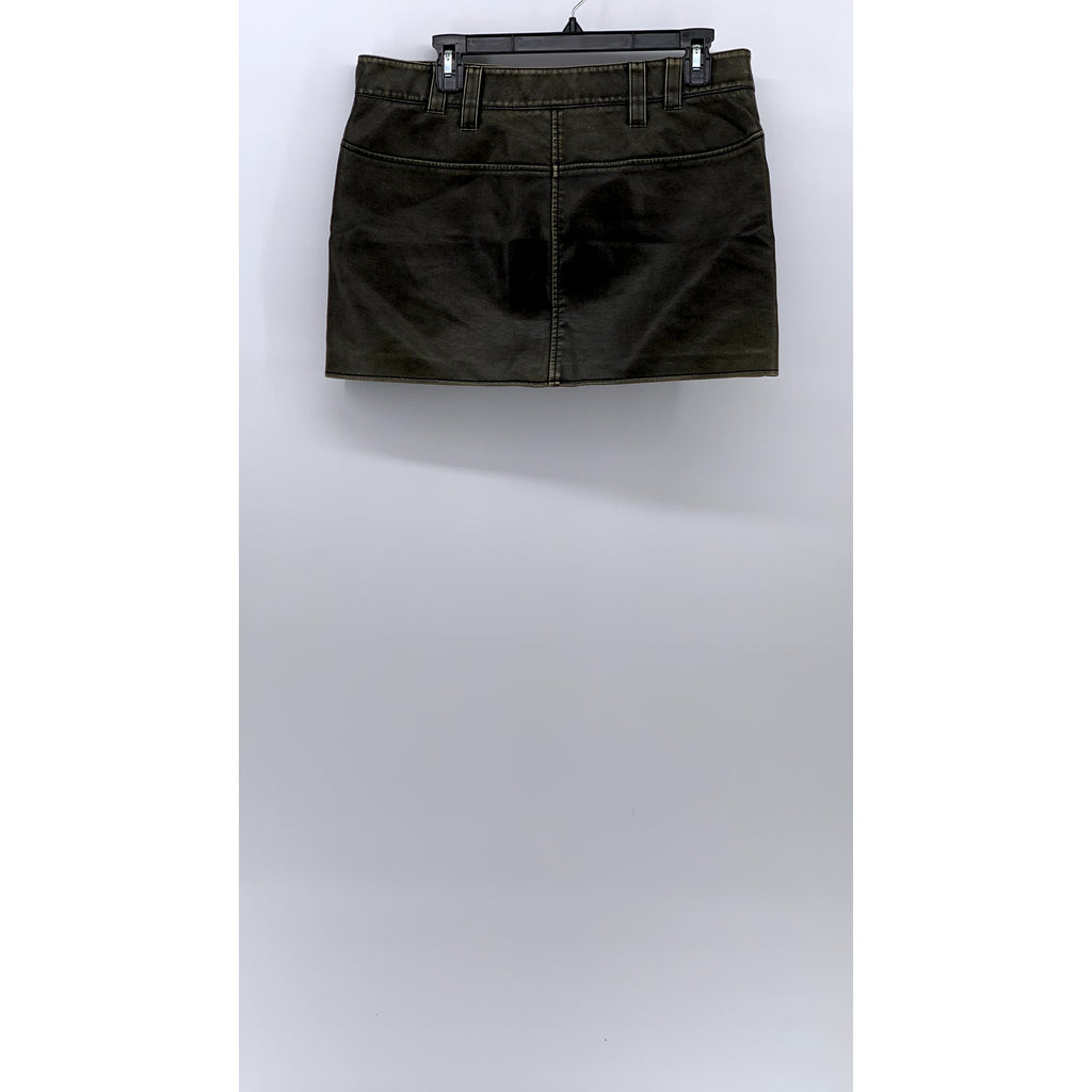 MNG Women's Olive Green Faux Leather Short Mini Skirt SZ M