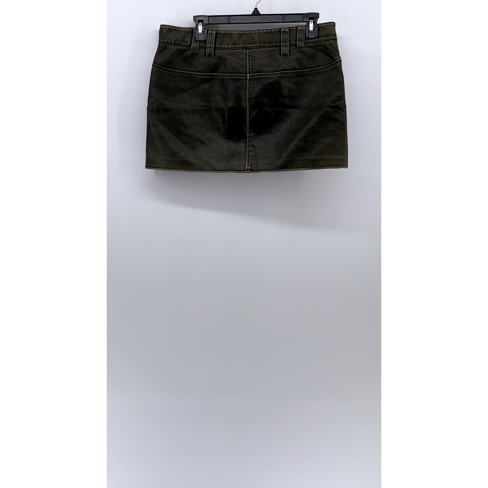 MNG Women's Olive Green Faux Leather Short Mini Skirt SZ M