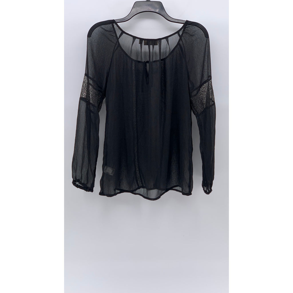 PRINCESS VERA WANG Women's Black Sheer Long Sleeve Scoop-Neck Top SZ M