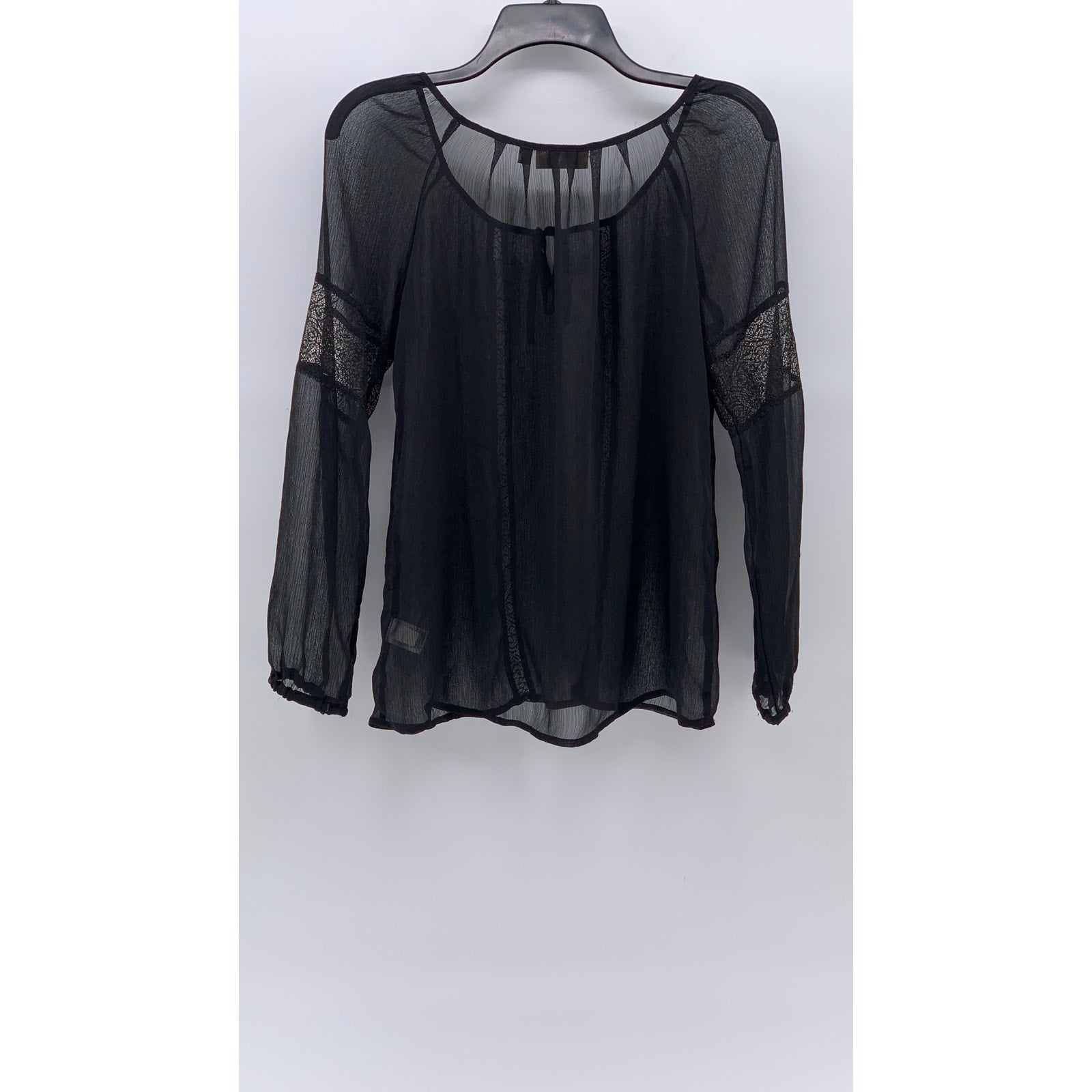 PRINCESS VERA WANG Women's Black Sheer Long Sleeve Scoop-Neck Top SZ M