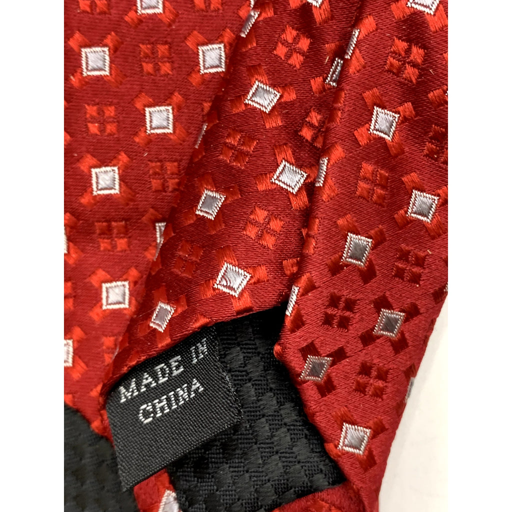 SEAN JOHN Men's Vintage 90's Red Geometric Square Silk Tie OS