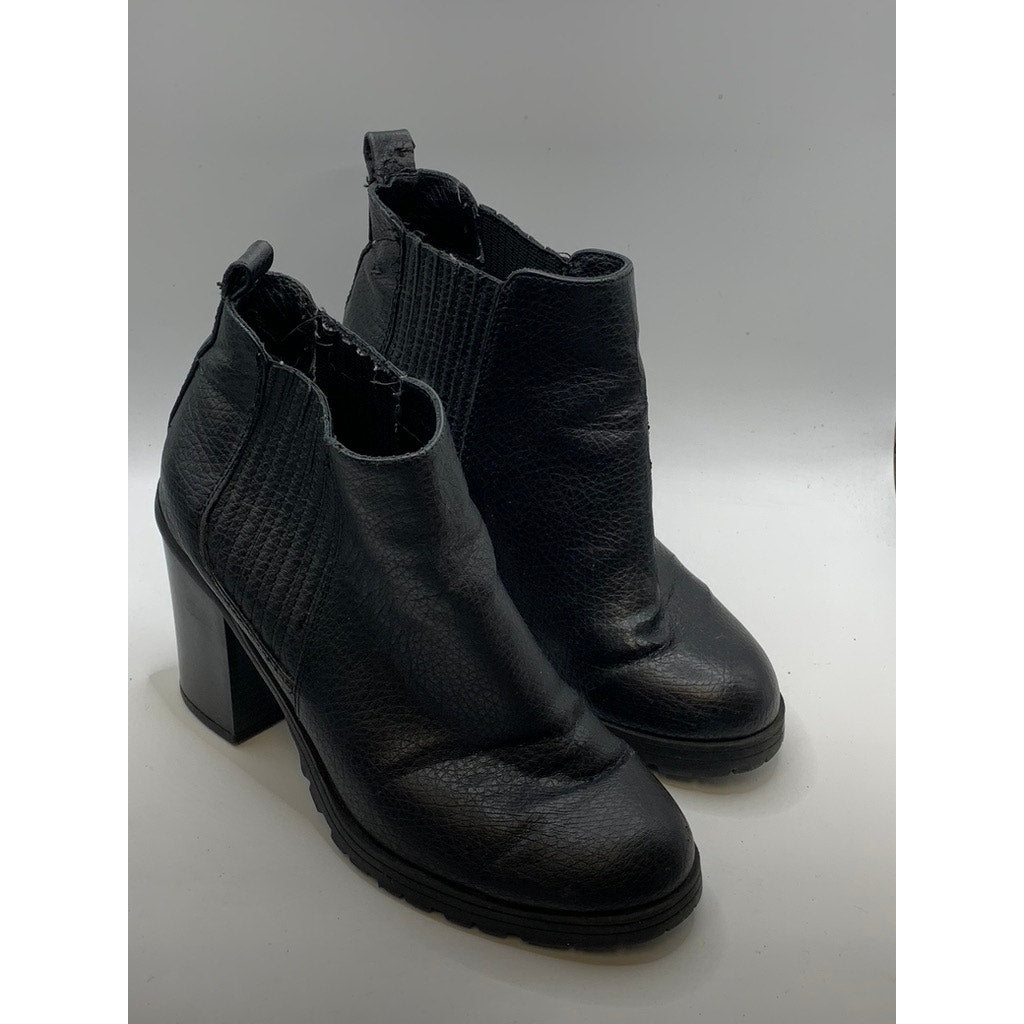 SAM & LIBBY Women's Black Faux-Leather Heeled Ankle Boots SZ 7.5