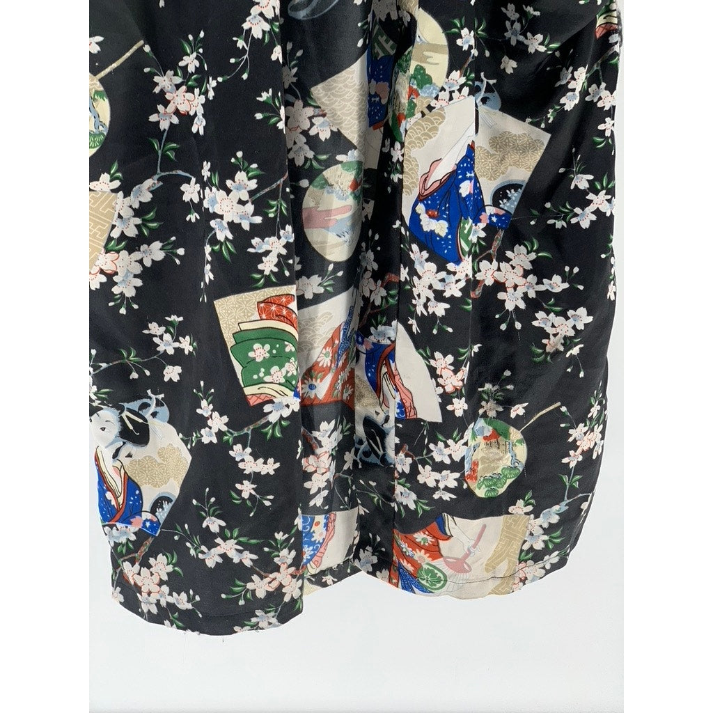 UNBRANDED Women's Black Floral Wide Sleeve Kimono SZ OS