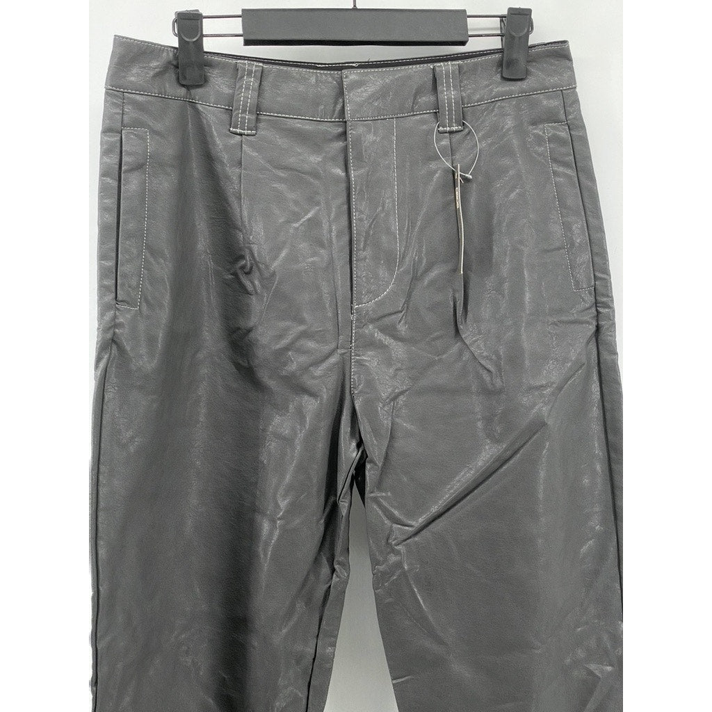 ASOS Women's Black Faux-Leather Slim-Leg Cuffed Hook & Bar Pant SZ 29