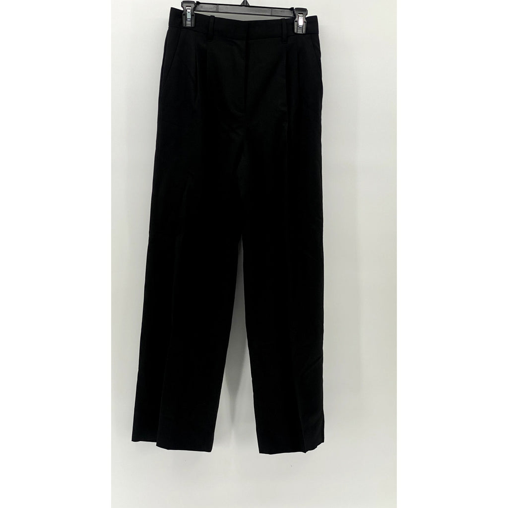 CLUB MONACO Women's Black Wool-Blend Pleated Straight-Leg High-Rise Pants SZ 6