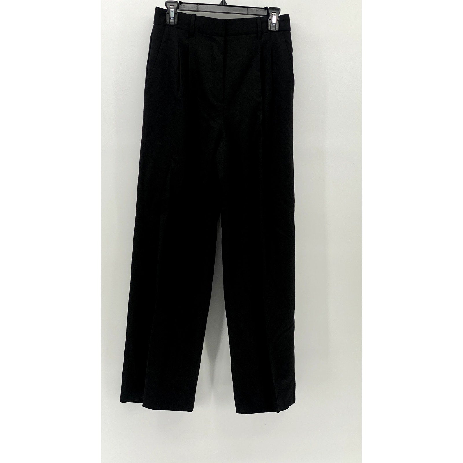 CLUB MONACO Women's Black Wool-Blend Pleated Straight-Leg High-Rise Pants SZ 6