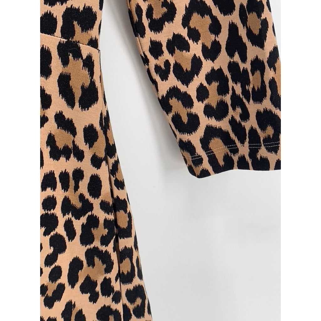 KATE SPADE Women's Brown Leopard Print 3/4 Sleeve Fit & Flare Mini Dress SZ 4
