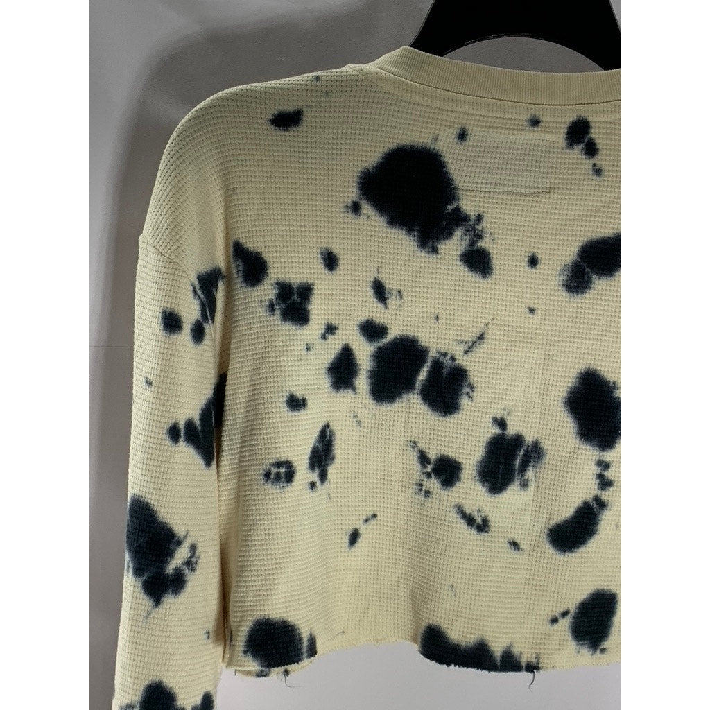 CHNGE Women's Beige Tie-Dye Embroidered Logo Organic Cotton Crop Top SZ S