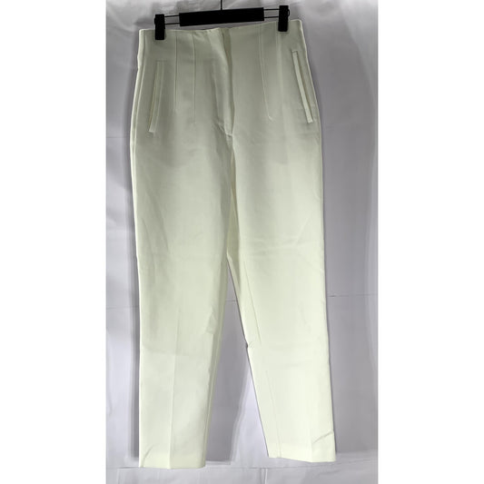ZARA Women's White Regular Fit Slim-Leg Hook-Bar Dress Pant SZ M