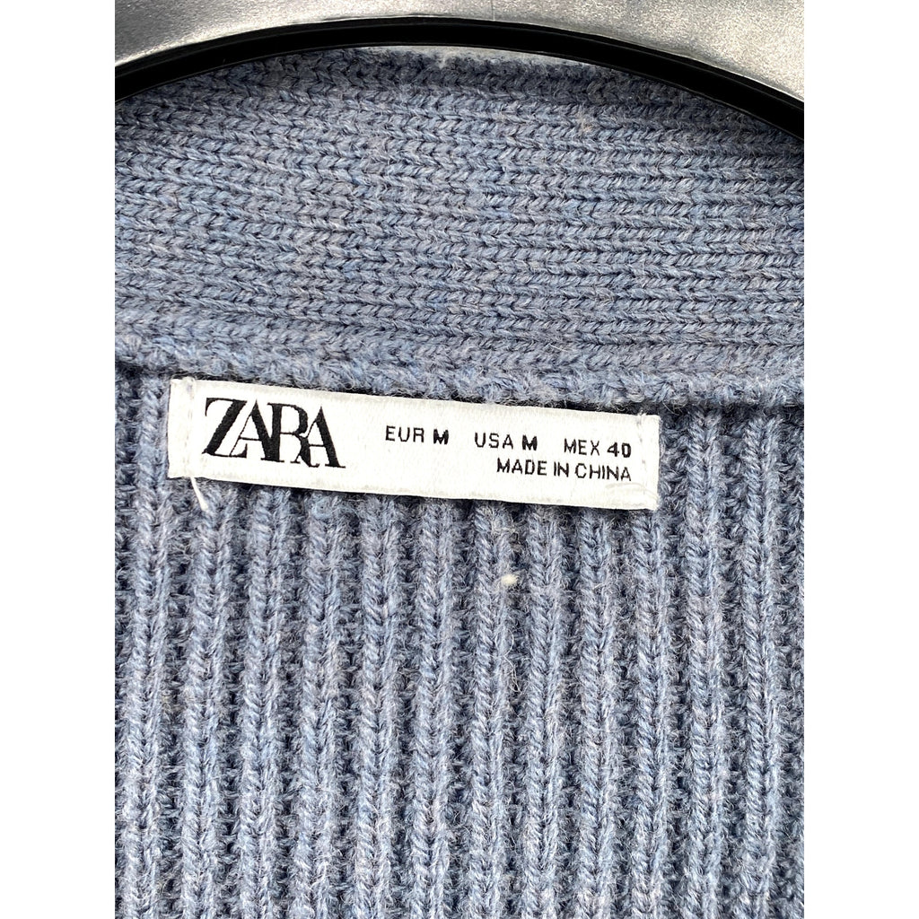 ZARA Men's Blue Ribbed V-Neck Long Sleeve Button-Up Cardigan SZ M