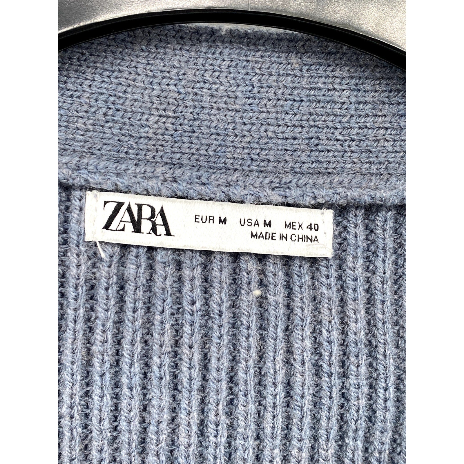 ZARA Men's Blue Ribbed V-Neck Long Sleeve Button-Up Cardigan SZ M