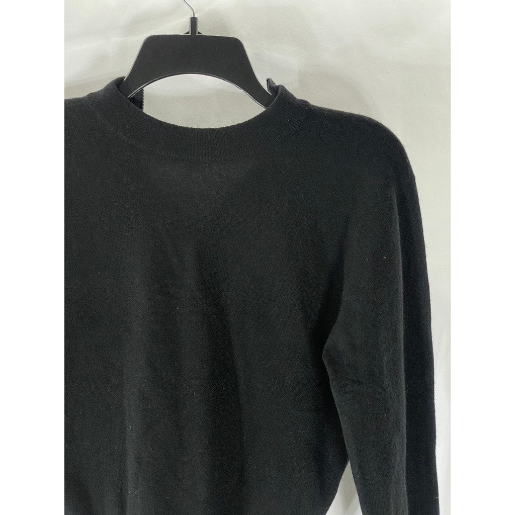 UNBRANDED Women's Black Quarter-Zip Long Sleeve Knit Cropped Sweater SZ S