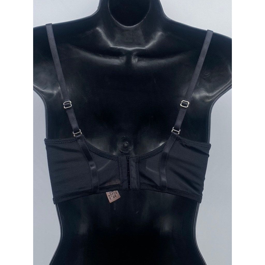 HUNKEMOLLER Women's Black Mesh Strappy Padded Underwire Bra SZ 32D