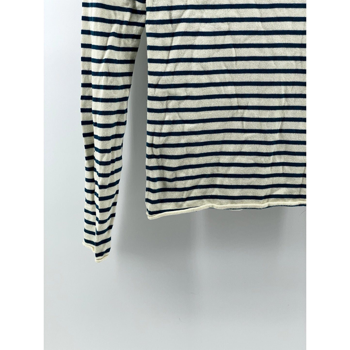ZARA Women's Cream-Teal Blue Striped Knit Long Sleeve Turtleneck Top SZ S