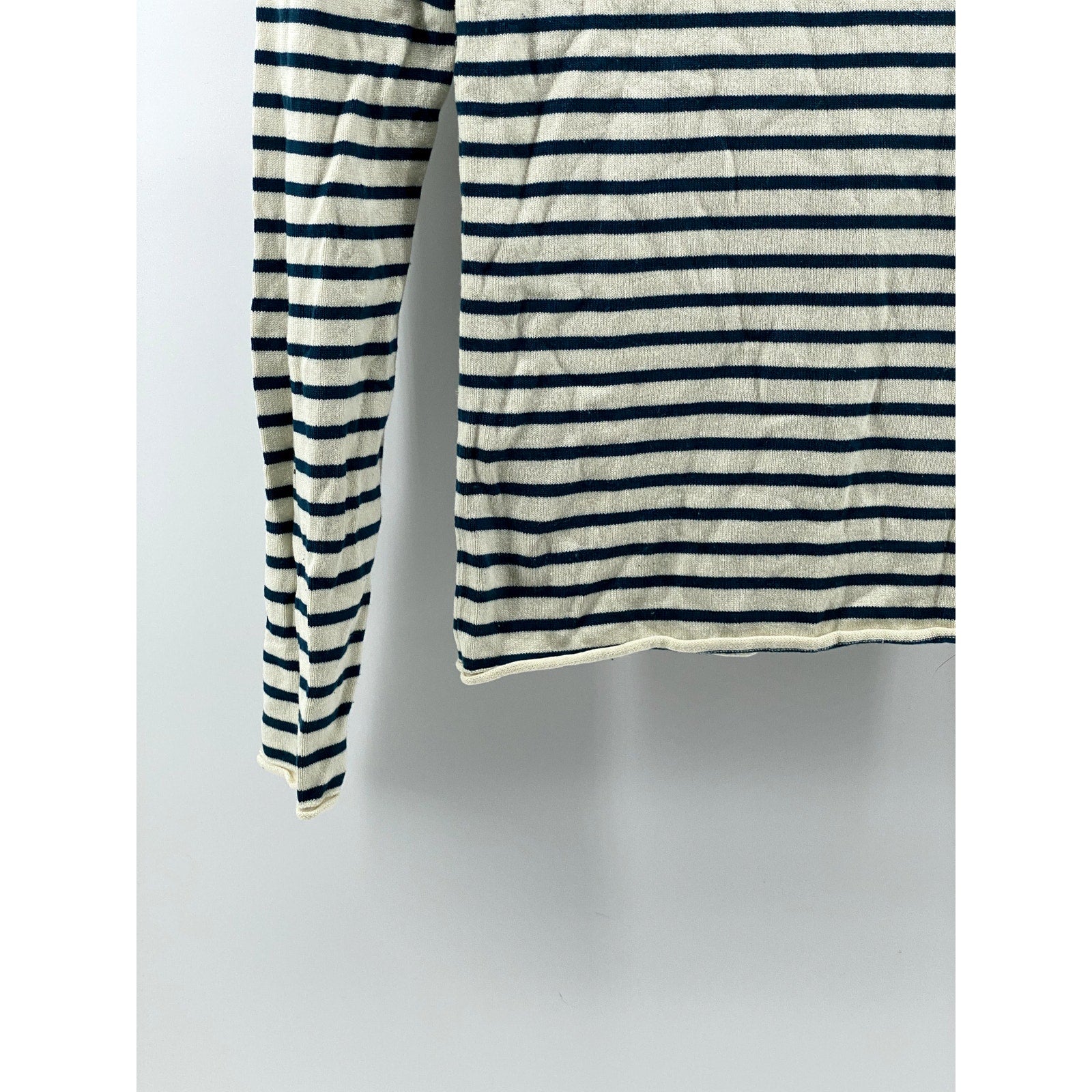 ZARA Women's Cream-Teal Blue Striped Knit Long Sleeve Turtleneck Top SZ S