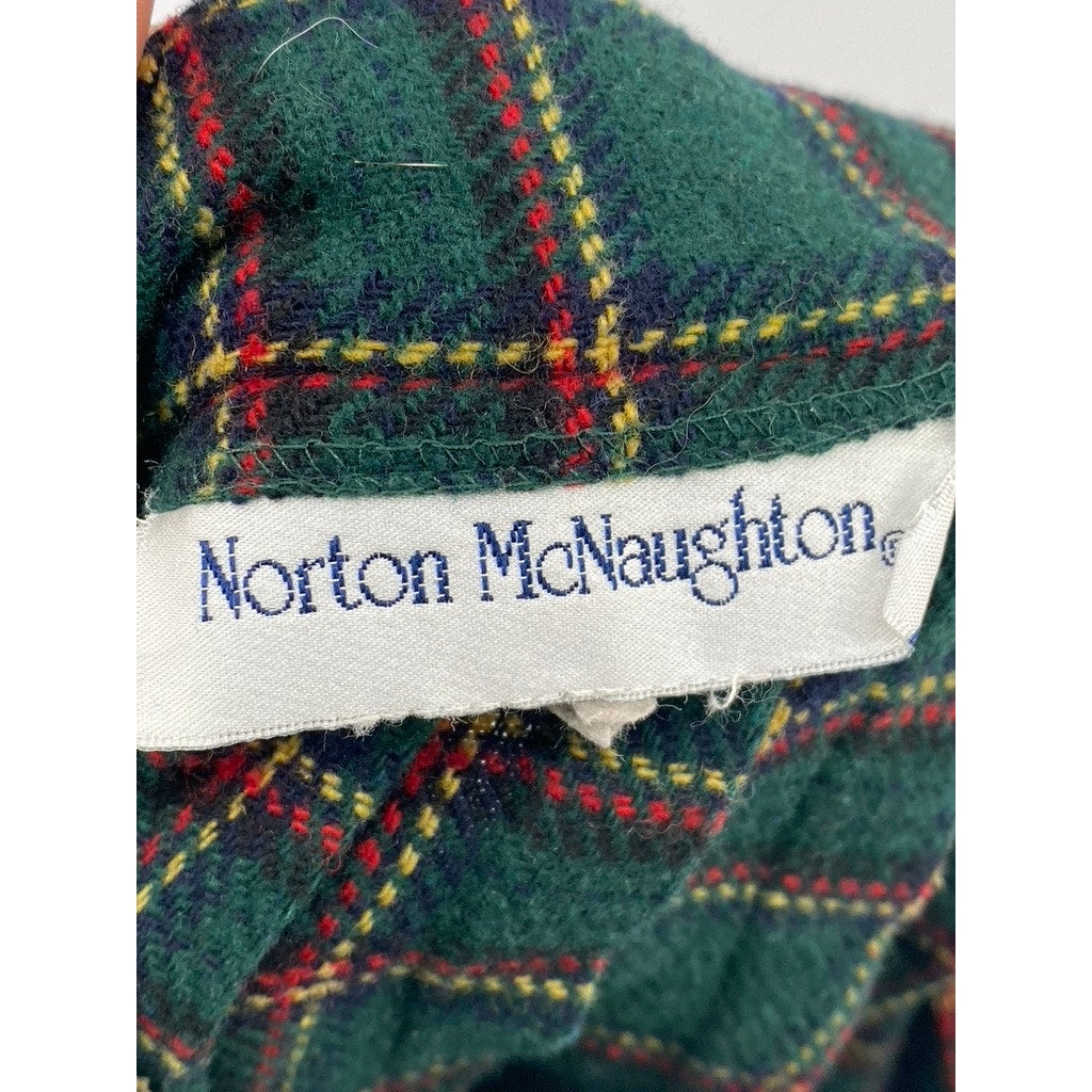 NORTON MCNAUGHTON Women's Vintage Dark Green-Red Plaid Pleated Wrap Skirt SZ 6