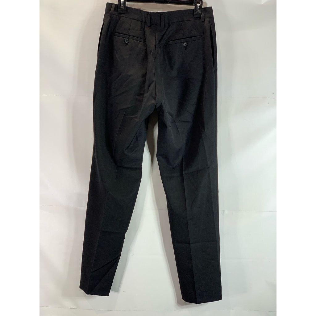 PRONTO UOMO PLATINUM Men's Solid Black Wool Flat-Front Dress Pants SZ 34