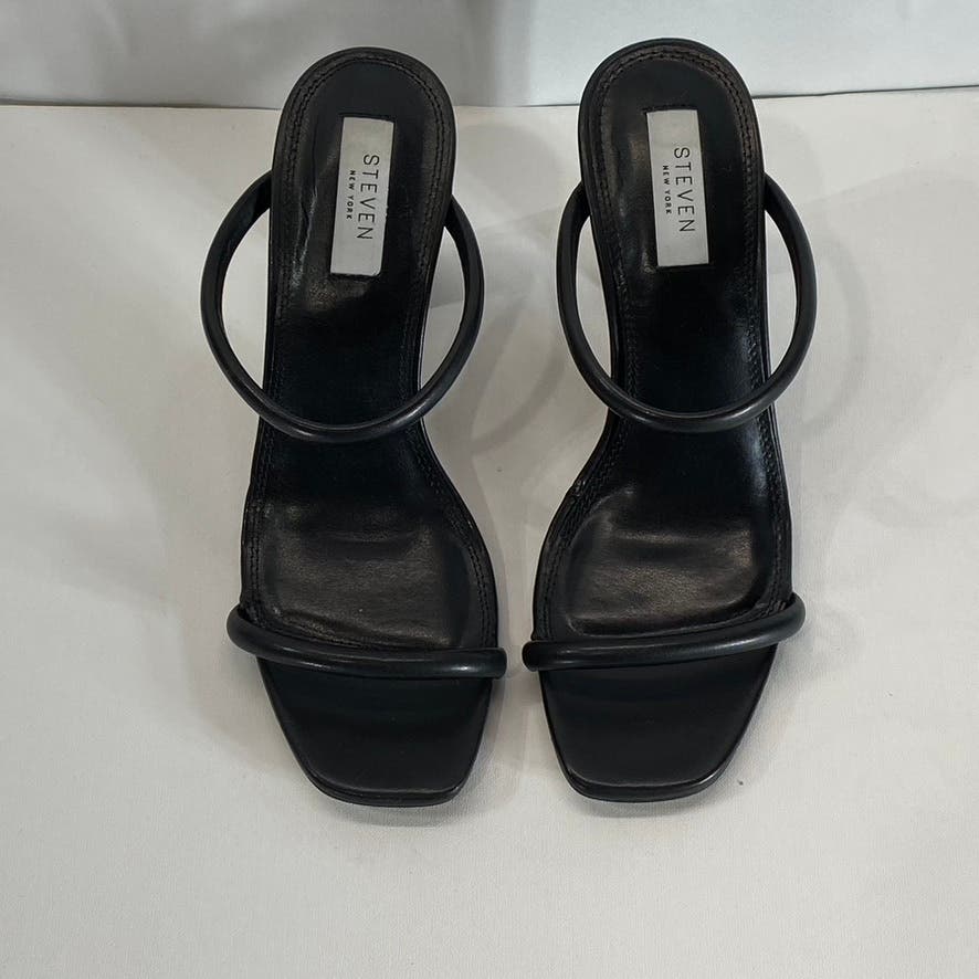 STEVEN NEW YORK Women's Black Jazmin Square-Toe Block-Heel Slip-On Sandals SZ 9