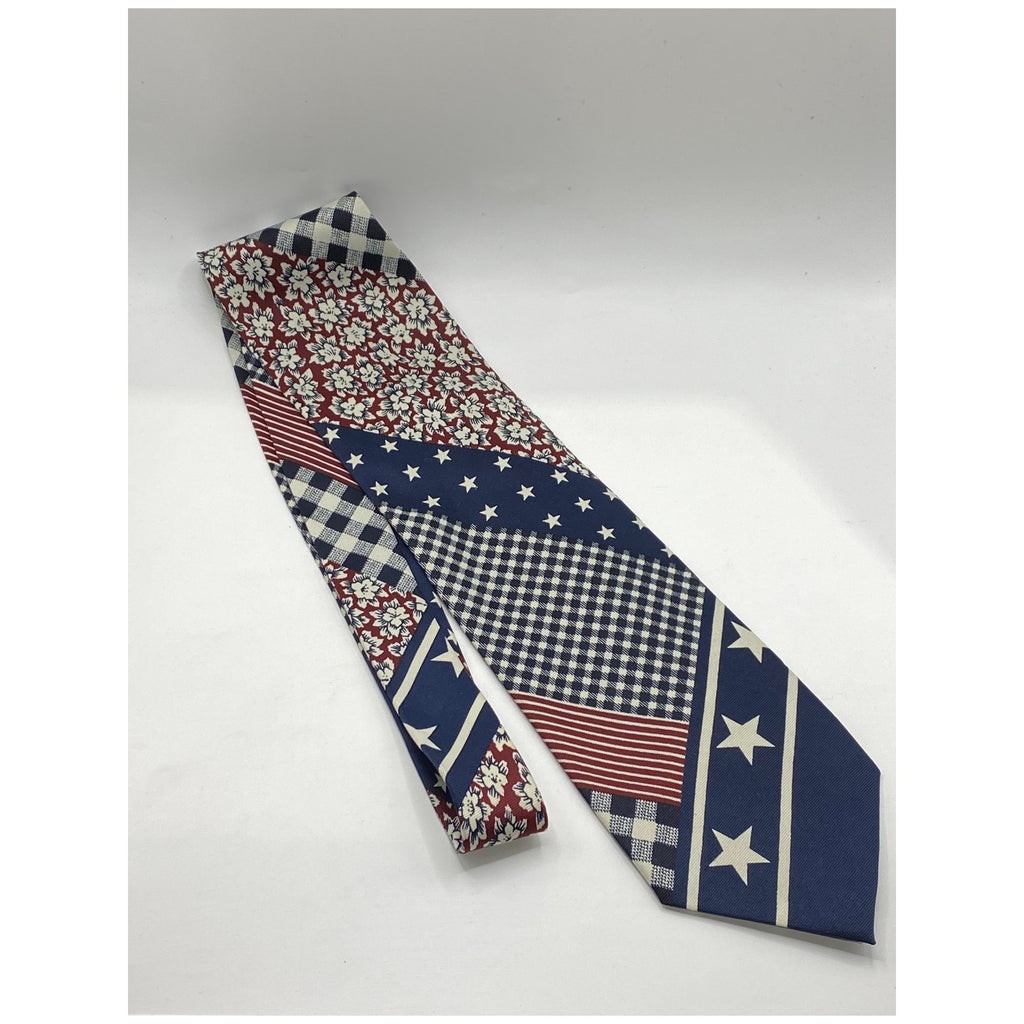 LAURANT BENON PARIS Men's Blue-Red-White Ginghman Star Print Tie SZ OS