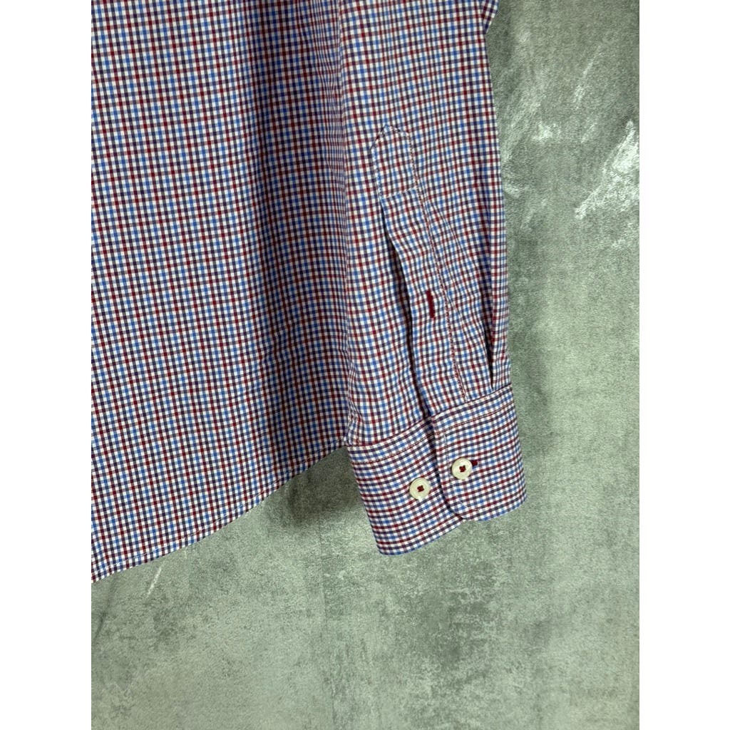 UNTUCKIT Men's Red Gingham Regular-Fit Lorimar Button-Up Long Sleeve Shirts SZ M