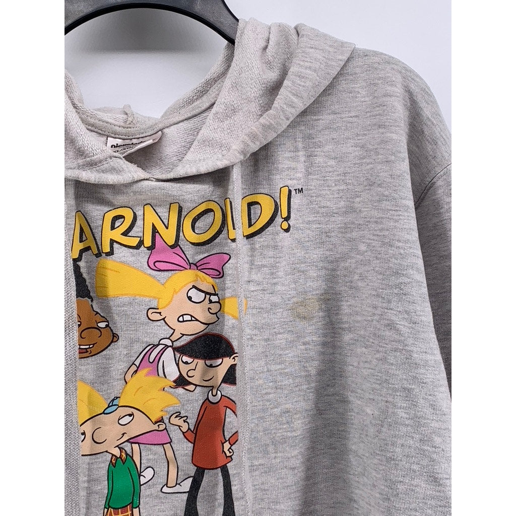 NICKELODEON Kids' Gray Graphic Hey Arnold! Pullover Hoodie SZ XL
