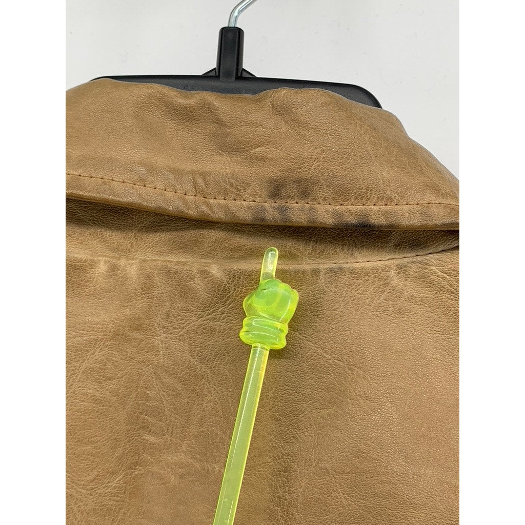 SEBBY COLLECTION Women's Tan Faux-Leather Asymmetrical Zip-Up Jacket SZ M